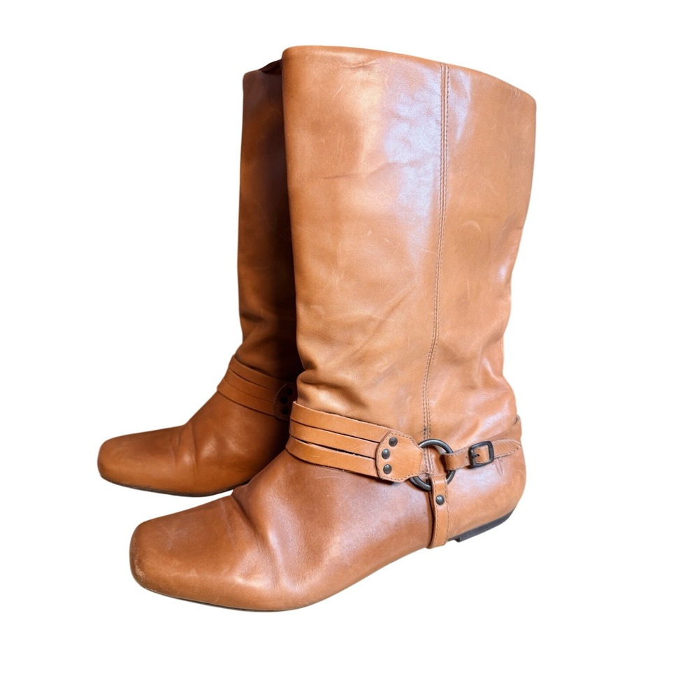 Frye 77955 Womens 9M Tan Brown Leather Harness Tall Boots Made Brazil